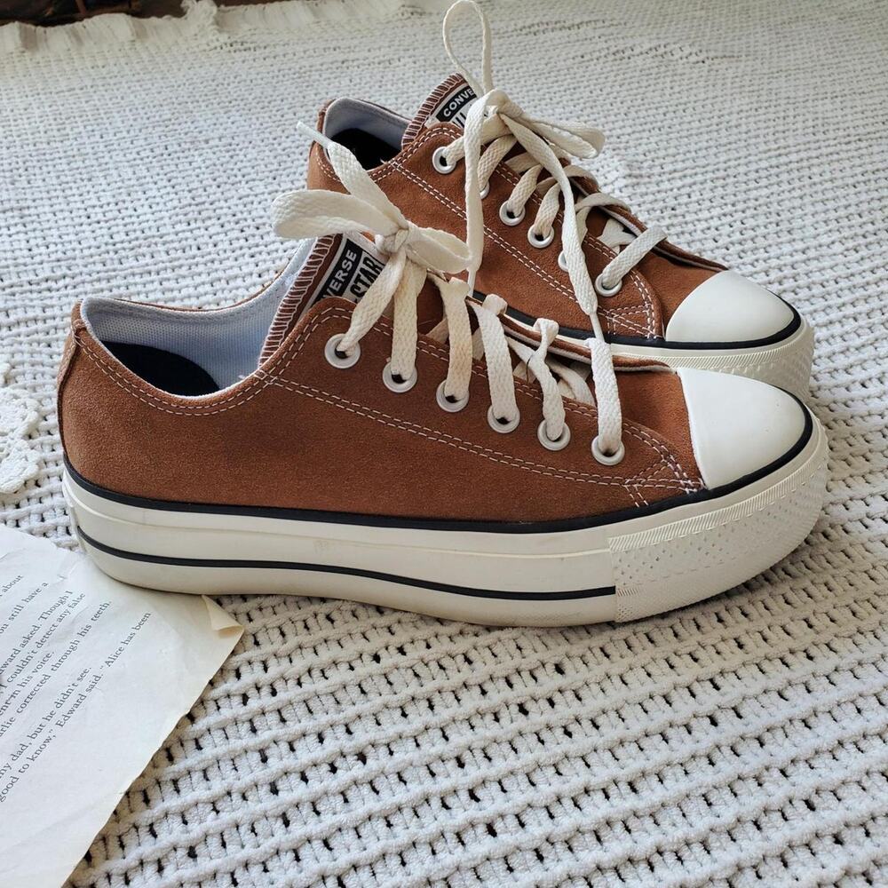Brown suede lace up platform coverse sneakers - Picture 4 of 8
